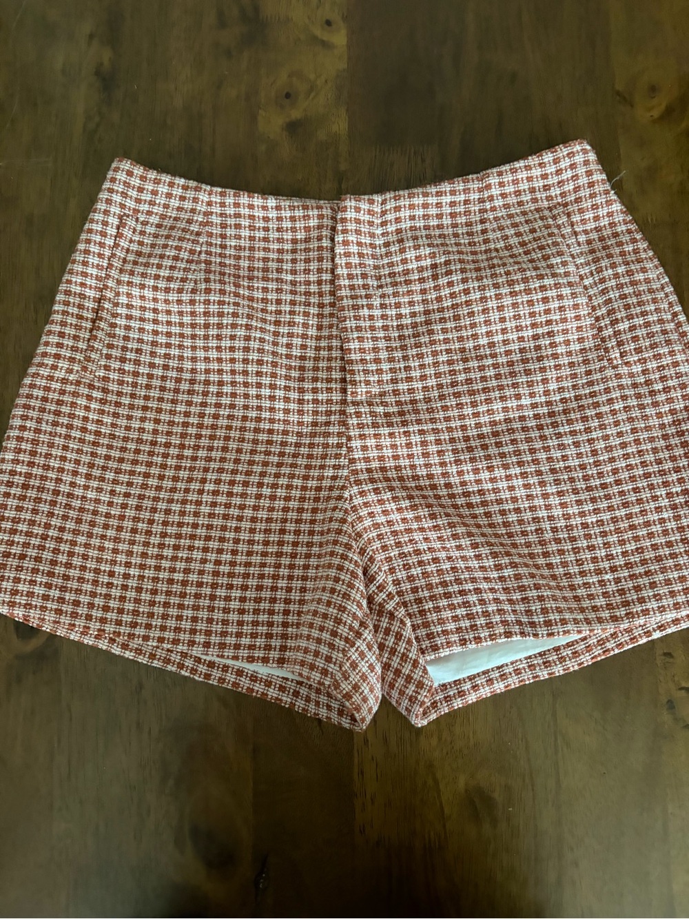 Altar’d State Two-Piece Tweed Crop Vest & Shorts Set in Rust Gingham Plaid - Picture 4 of 8